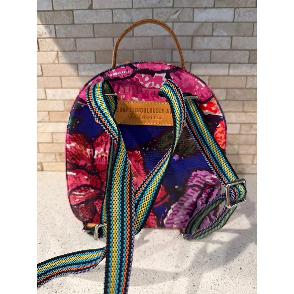 Consuela Mini Backpack Floral Rose Print Patent Leather Travel Bag Purse